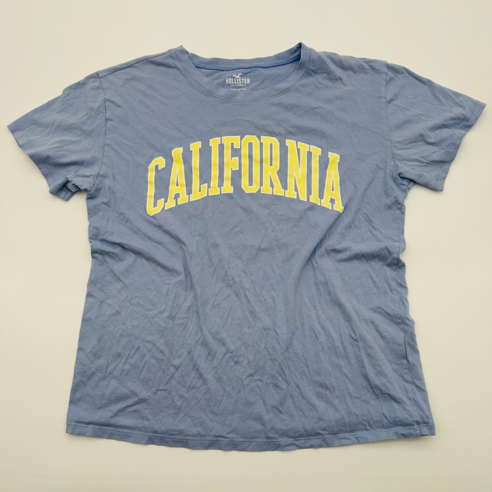 Hollister California Graphic T-Shirt Periwinkle Cotton Crewneck Womens Medium